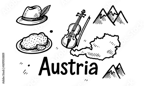 Austria sketch: traditional symbols and landmarks
