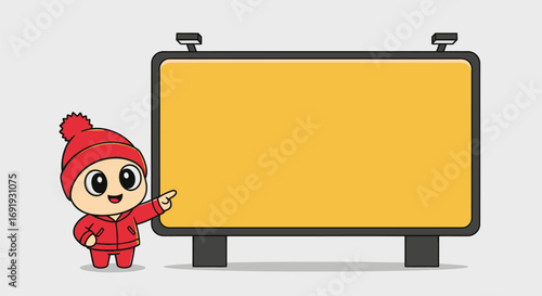 Cartoon Character Pointing at a Blank Billboard