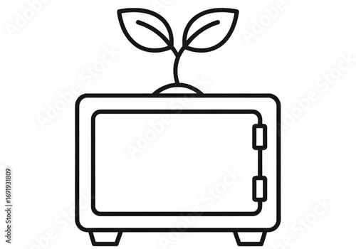 Line icon of a community seed bank vault, flat box with sprout, PNG, no shadows