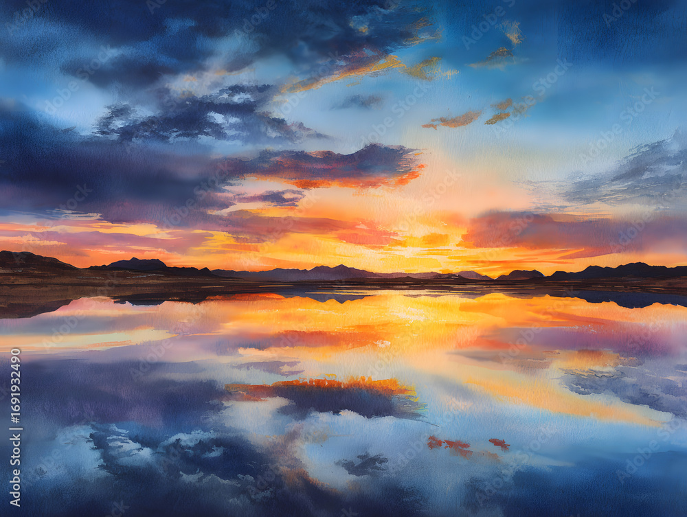 Naklejka premium Sunset Reflection Painting