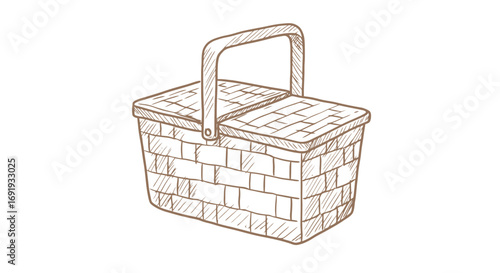 Classic picnic basket with handle and lid.
