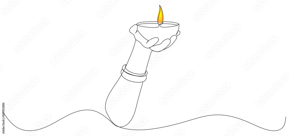 Obraz premium continuous line of hand carrying diwali festival lamps for diwali day