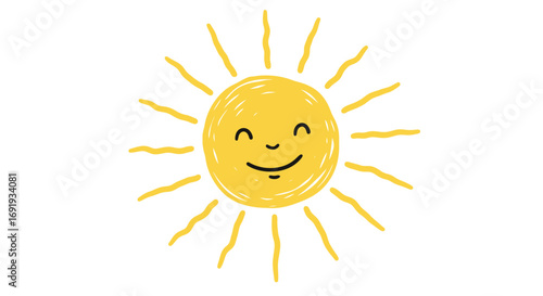 Happy cartoon sun with rays beaming.