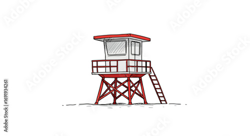 Lifeguard tower on the beach red and white structure.