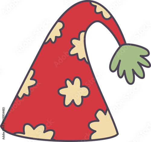 Red whimsical doodle party hat. Christmas ornament.	