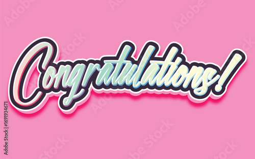 CONGRATULATIONS!, Congratulations gradient lettering greeting sign. Handwritten modern brush lettering with golden stars. Text for card, T-shirt print, banner, poster, web, notebook, sketchbook