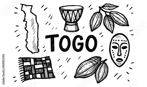 Togo doodles: cultural symbols and landmarks in hand-drawn style