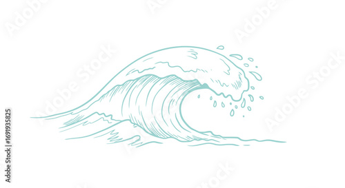 Ocean wave drawing blue green sketch water art.