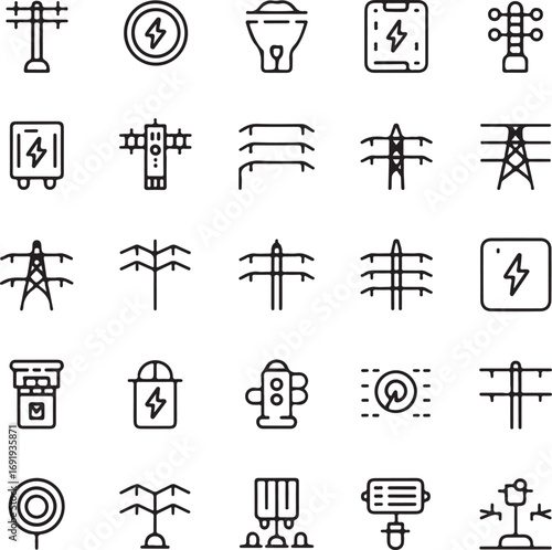 Assortment of electrical power transmission and energy icons electricity symbol