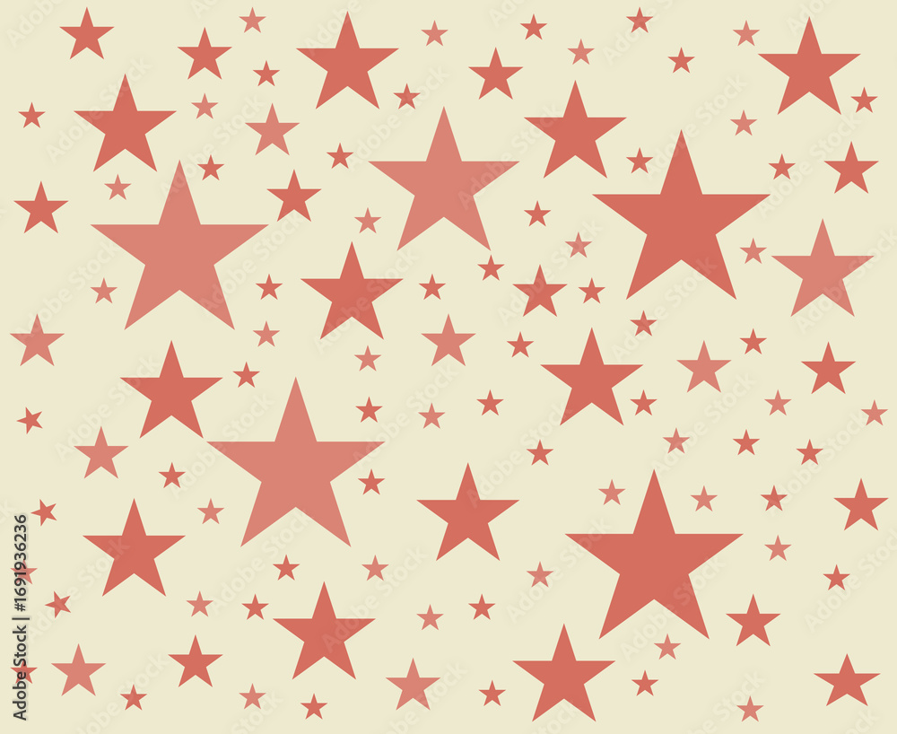 Fototapeta premium Abstract seamless groovy festive pattern with stars in orange on a cream background colour
