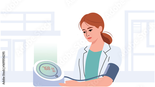 Woman Measuring Blood Pressure  Abstract Vector Illustration3