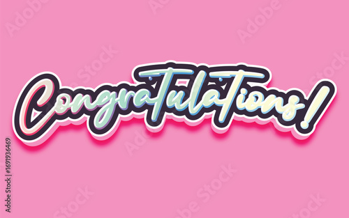 CONGRATULATIONS!, Congratulations gradient lettering greeting sign. Handwritten modern brush lettering with golden stars. Text for card, T-shirt print, banner, poster, web, notebook, sketchbook
