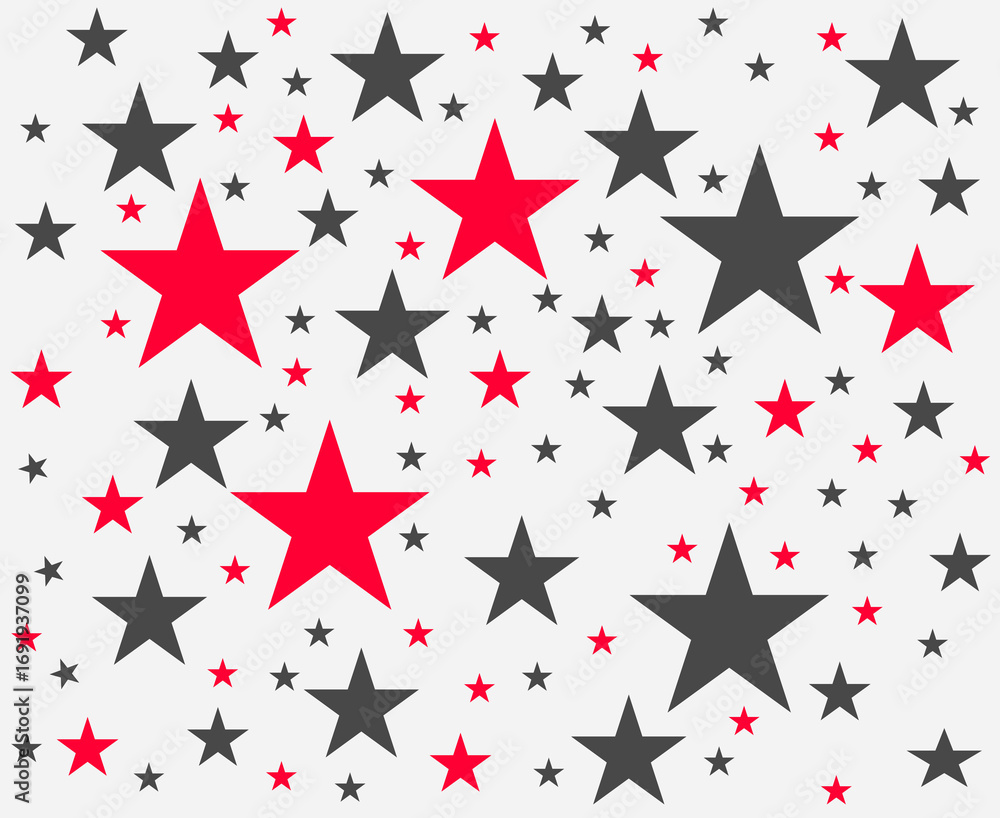 Obraz premium Abstract seamless groovy festive pattern with stars in red and dark grey on a white background colours