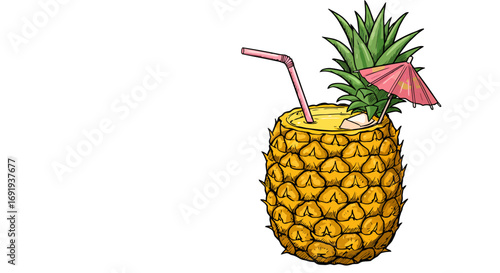 Pineapple Drink with Straw and Umbrella.