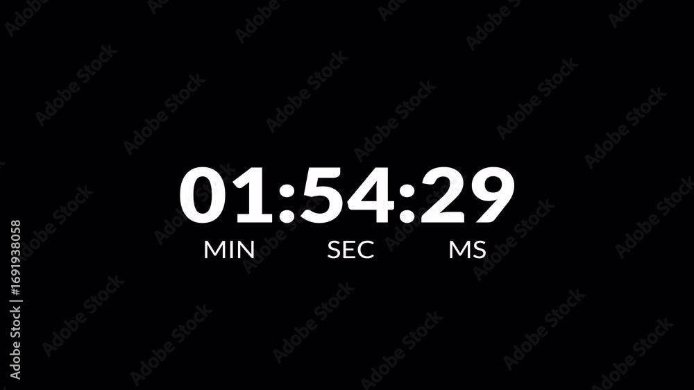 2 minutes countdown timer stopwatch with transparent background with minutes, seconds, milliseconds, two minutes Countdown animation video with alpha channel.