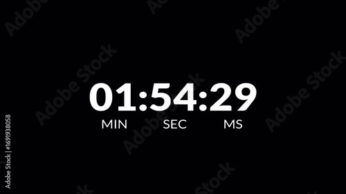 2 minutes countdown timer stopwatch with transparent background with minutes, seconds, milliseconds, two minutes Countdown animation video with alpha channel.