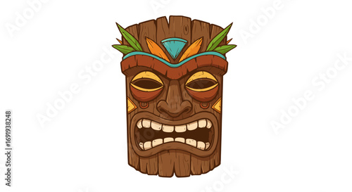 Polynesian Tiki Mask Wooden Carving Tribal Art.