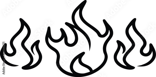 Black Outline Flames Icon on White Background fire burning  EPS vector file download 
