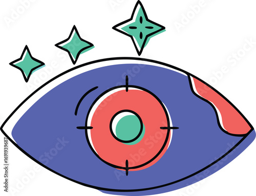 Cartoon Eye with Target Reticle and Sparkle Accents on White Background illustration drawing  EPS vector file download 