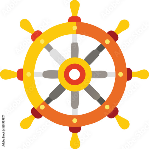 Colorful Cartoon Ship's Wheel with Yellow Orange and Red Tones  ship wheel steering wheel EPS vector file download 