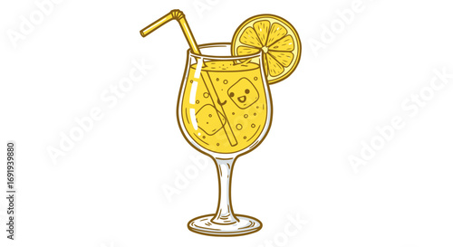 Refreshing Yellow Cocktail Drink in Glass.