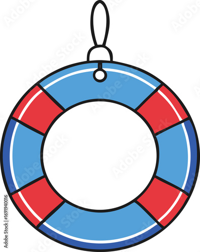 Lifebuoy Ornament with Red and Blue Stripes and Hanging Loop preserver EPS vector file download 