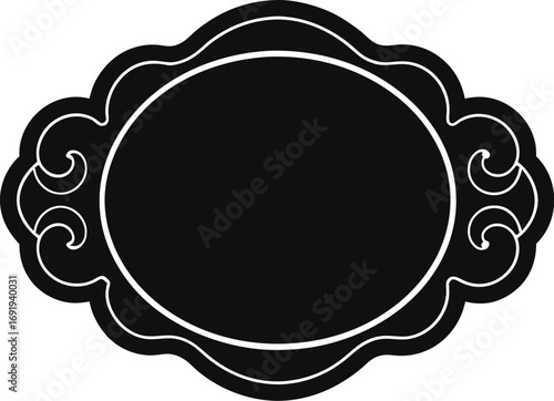 Ornate Black Oval Frame with Swirls EPS vector file download 