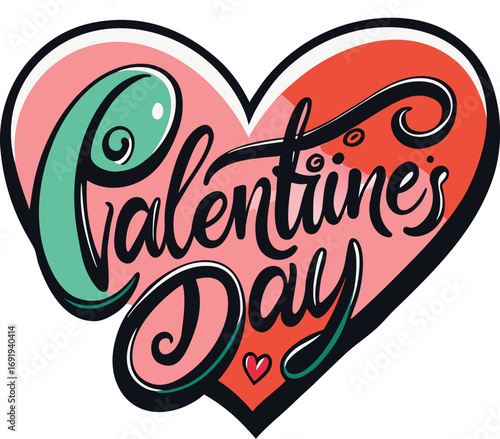 Valentine's Day Heart with Script Text and Pastel Color Accents love romance EPS vector file download 