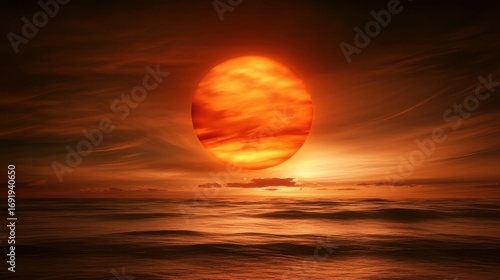 Dramatic fiery sunset over the sea