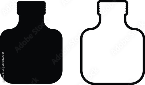 Nail polish bottle icon set in black silhouette and line outline style, beauty cosmetic container group, flat minimal vector collection for manicure, pedicure, and salon design