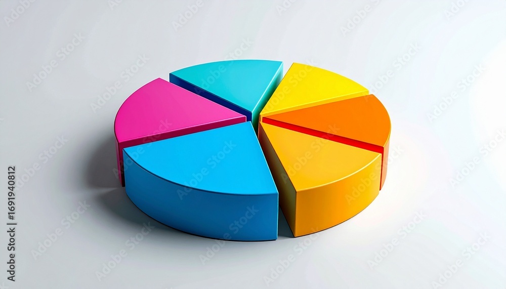 Obraz premium Simple Vibrant 3D Pie Chart on Clean White Background