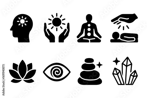 Mindfulness and relaxation icons for wellness and meditation themes