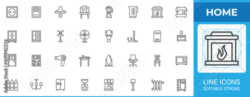 Home interior outline icon pack
