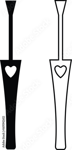 Nail polish brush icon set in black flat silhouette and line outline style, beauty cosmetic applicator group collection for manicure and pedicure, minimal vector illustration design