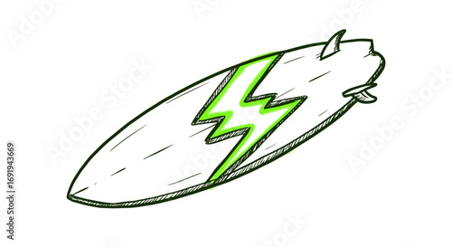 Surfboard Design with Lightning Bolt Graphic.
