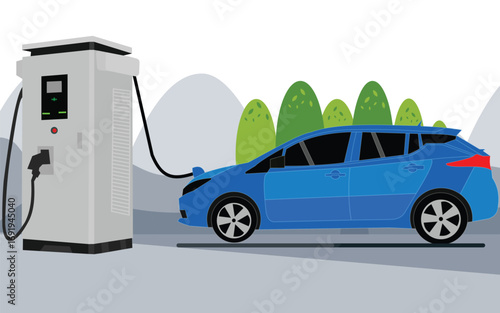 Electric Car Charging Station Vector Illustration for Eco-Friendly Transportation