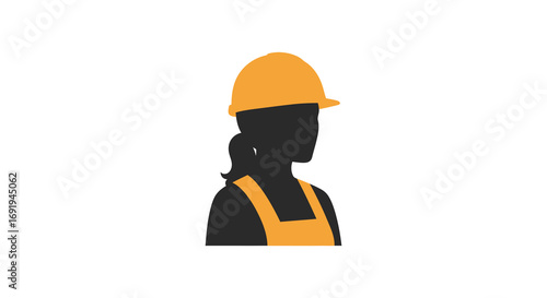 a silhouette of worker wearing yellow hardhat and overalls