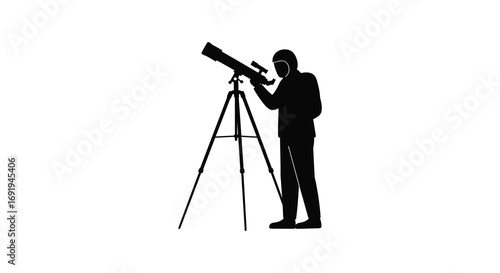 a person observing stars through a telescope at night