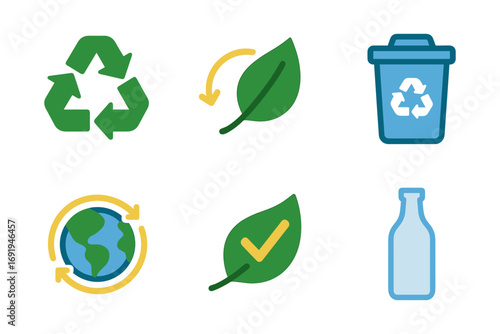 Eco-friendly symbols set featuring recycling and sustainability icons