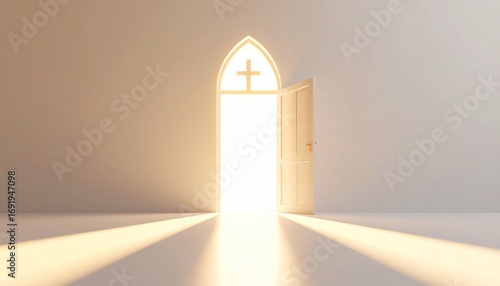 Abstract flat lay background featuring a church with open doors