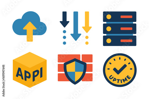 Cloud computing elements and data security icons for modern applications