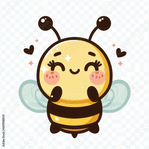 Adorable Cartoon Bee with Heart Accents and Rosy Cheeks Illustration.