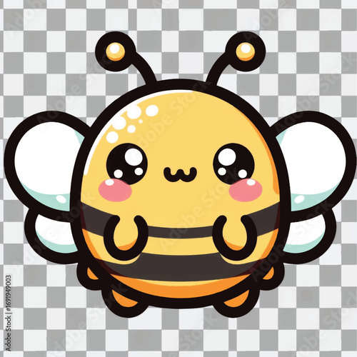 Adorable Round Cartoon Bee with Big Eyes and Rosy Cheeks.