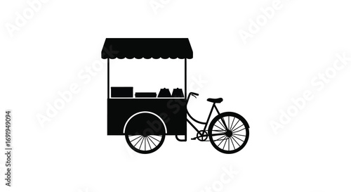 a bicycle cart selling goods under canopy