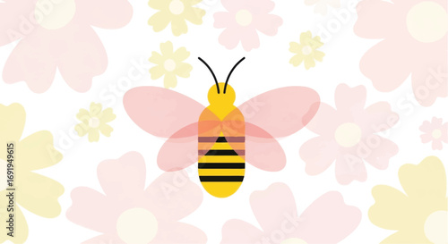 Cute cartoon honey bee with pink wings illustration.