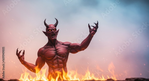 Infernal Majesty, A Devil Figure Emerging from Flames and Darkness