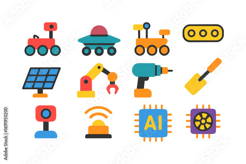 Colorful icons of robotics and technology for modern design projects