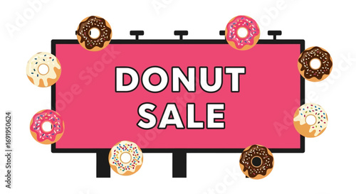 Colorful Donut Sale Sign with Various Delicious Donuts