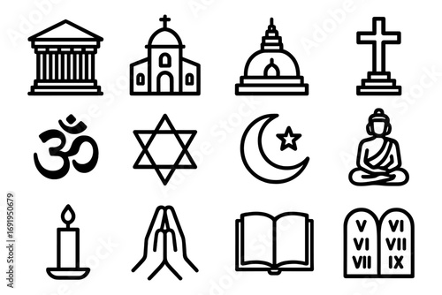 Linear icons of world religions and spiritual symbols