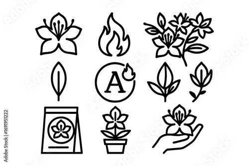 Nature and floral themed outline icons set for design projects